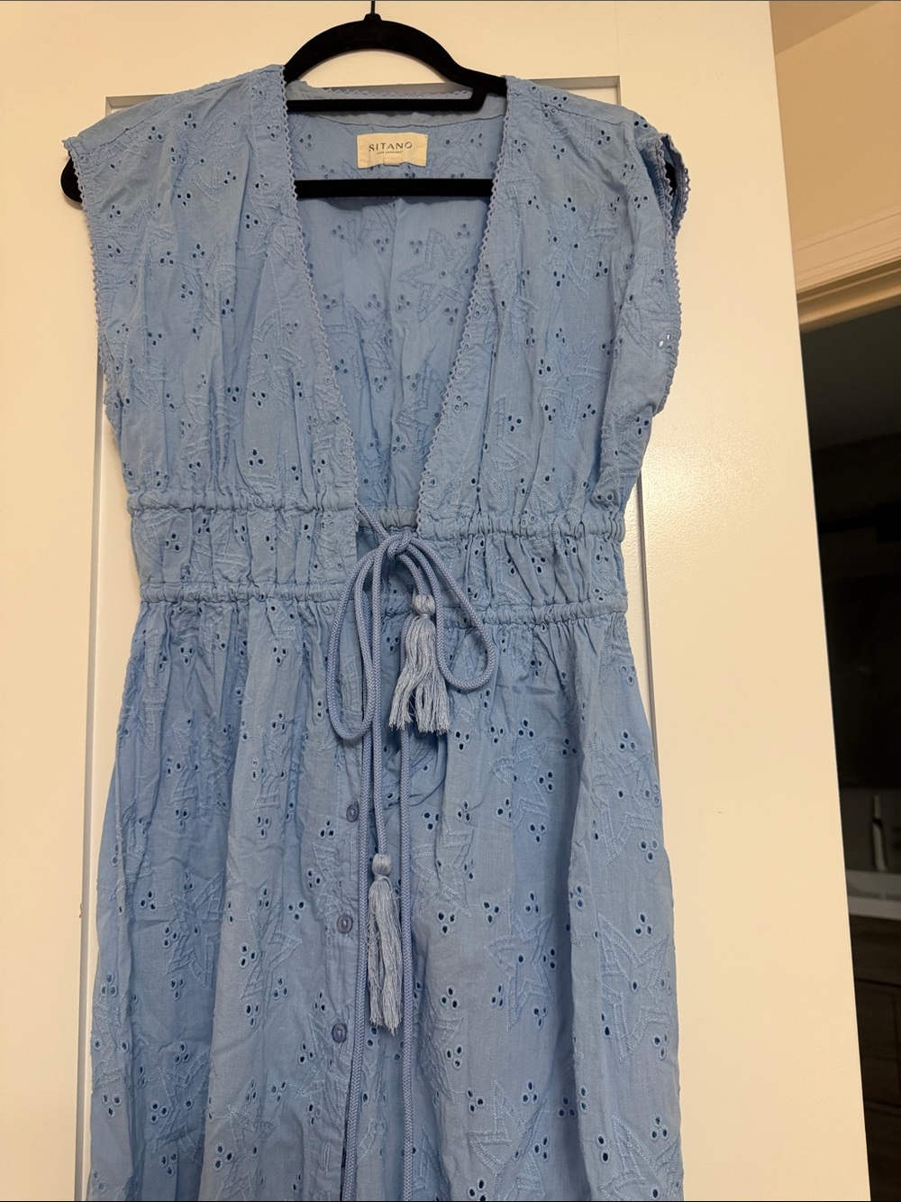 Light Blue Eyelet Tie-Waist Swim Coverup